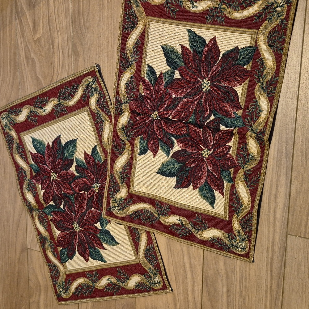 Two Poinsettia Table Mats Holiday 18x12